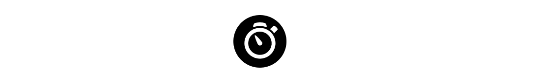 White stopwatch icon on black background.