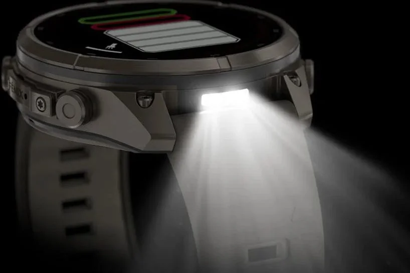 garmin fenix 9 solar pro integrated flashlight feature.